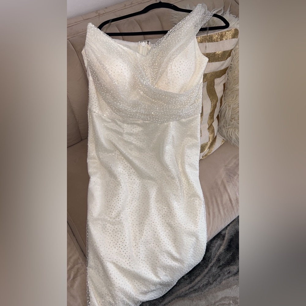 Luxury White Beaded Evening Gown